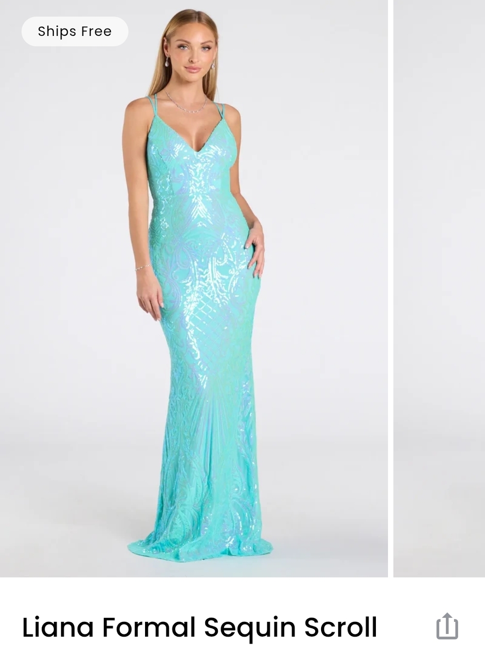 Windsor Aqua Sequin V-Neck Evening Gown